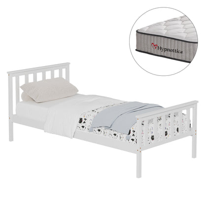 BED WITH MATTRESS GIMLY HM10751.02 PINE WOOD IN WHITE COLOR FOR MATTRESS 90x190cm