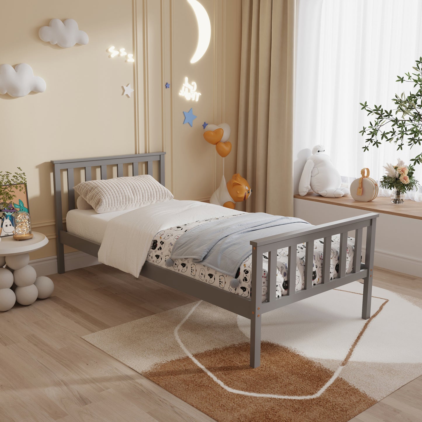 BED WITH MATTRESS GIMLY HM10751.03 PINE WOOD IN GREY COLOR FOR MATTRESS 90x190cm