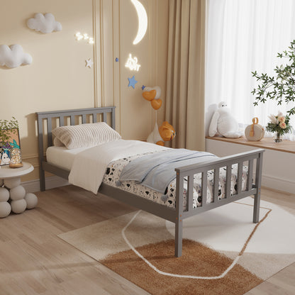 BED WITH MATTRESS GIMLY HM10751.03 PINE WOOD IN GREY COLOR FOR MATTRESS 90x190cm
