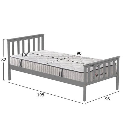 BED WITH MATTRESS GIMLY HM10751.03 PINE WOOD IN GREY COLOR FOR MATTRESS 90x190cm
