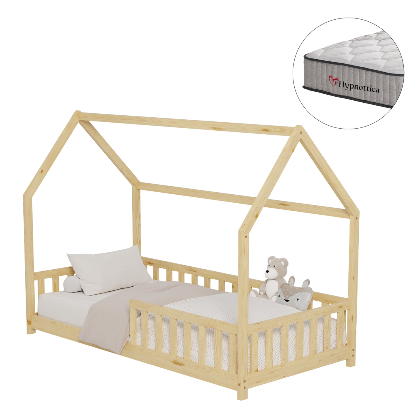 BED WITH MATTRESS PHYLLIS HM10753.01 PINE WOOD IN NATURAL COLOR--MATTRESS 90x190cm