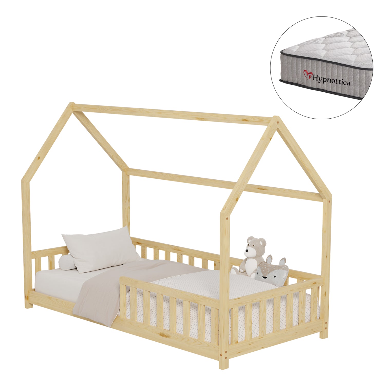 BED WITH MATTRESS PHYLLIS HM10753.01 PINE WOOD IN NATURAL COLOR--MATTRESS 90x190cm