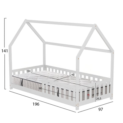 BED WITH MATTRESS PHYLLIS HM10753.02 PINE WOOD IN WHITE--MATTRESS 90x190cm