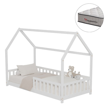 BED WITH MATTRESS PHYLLIS HM10753.02 PINE WOOD IN WHITE--MATTRESS 90x190cm