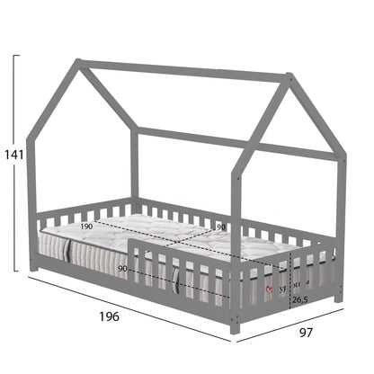 BED WITH MATTRESS PHYLLIS HM10753.03 PINE WOOD IN GREY--MATTRESS 90x190cm