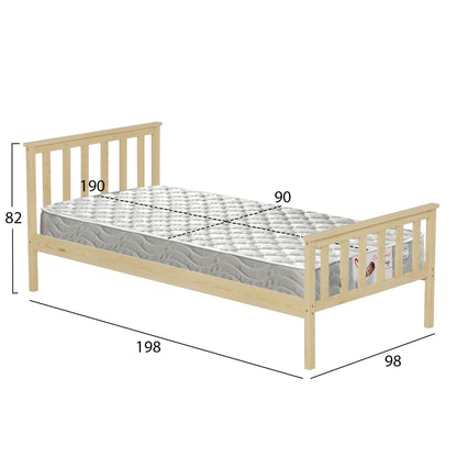 BED WITH MATTRESS GIMLY HM21300 PINE WOOD IN NATURAL COLOR FOR MATTRESS 90x190cm