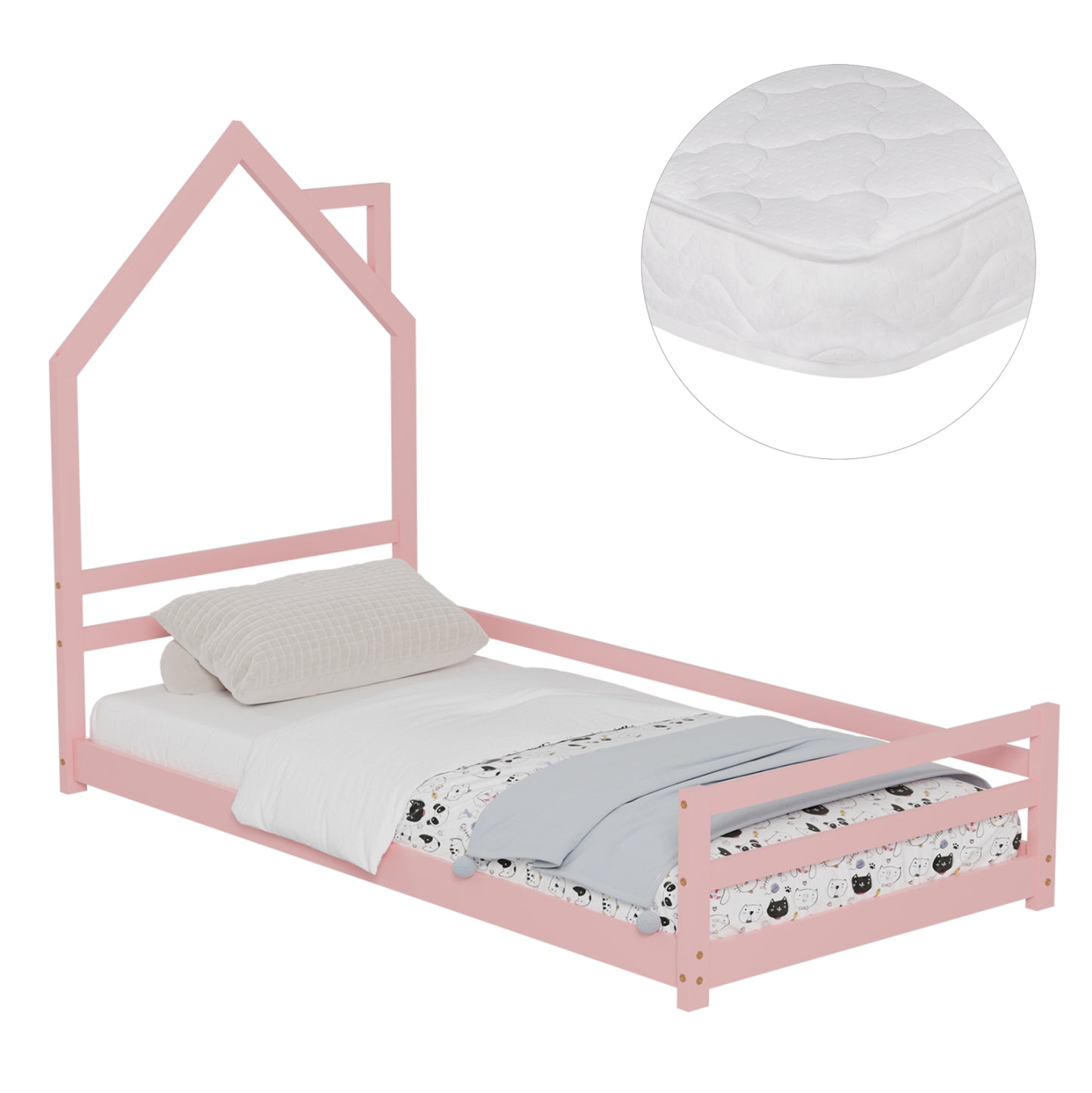 BED WITH MATTRESS HOUSER HM21301.02 PINE WOOD IN PINK COLOR--MATTRESS 90x190cm