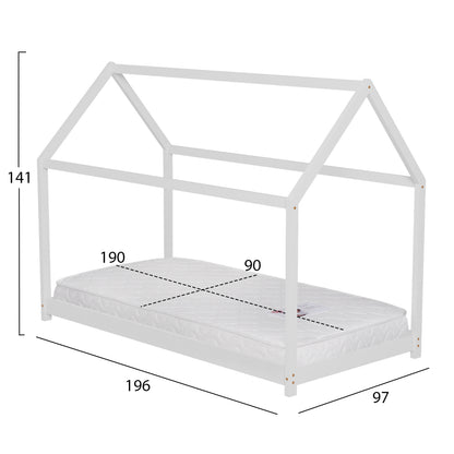 BED WITH MATTRESS PEPE HM21302.01 PINE WOOD IN WHITE COLOR--MATTRESS 90x190cm
