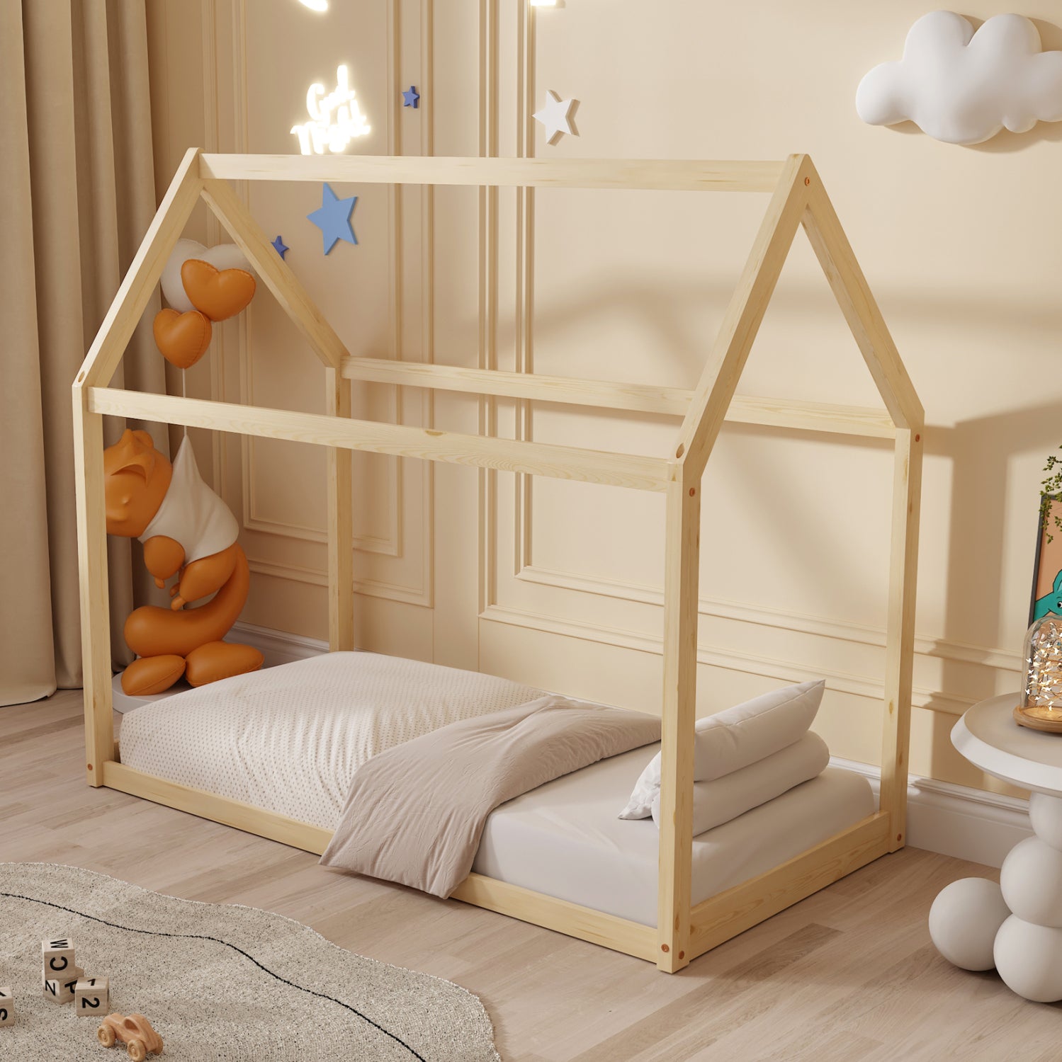 BED WITH MATTRESS PEPE HM21303 PINE WOOD IN NATURAL WOOD COLOR--MATTRESS 70x140cm