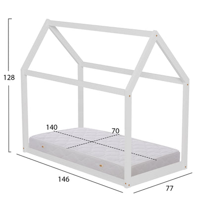 BED WITH MATTRESS PEPE HM21303.01 PINE WOOD IN WHITE COLOR--MATTRESS 70x140cm