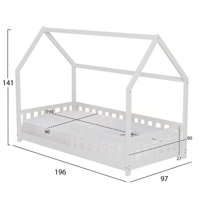 BED WITH MATTRESS PHYLLIS HM21304.01 PINE WOOD IN WHITE COLOR--MATTRESS 90x190cm