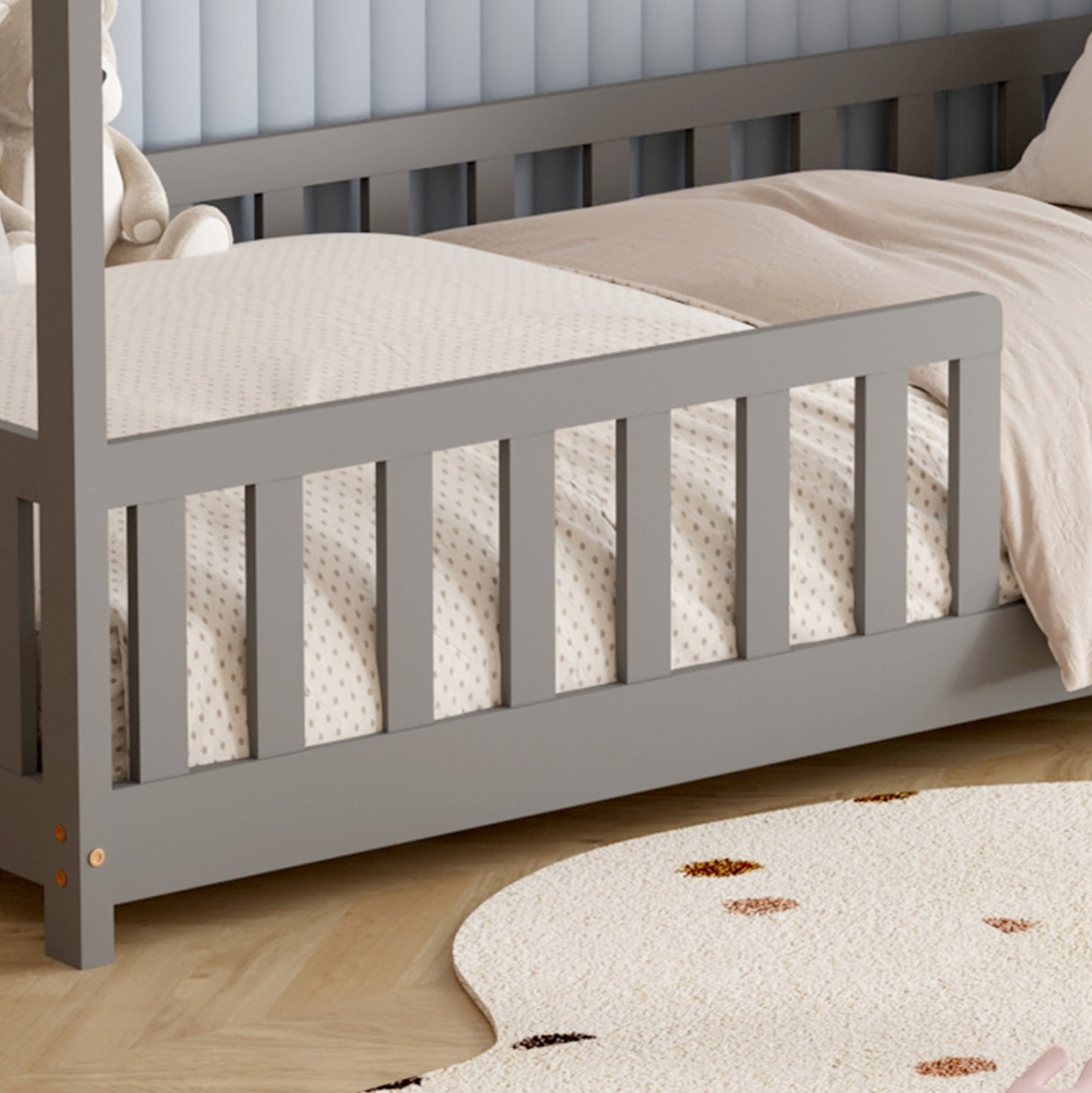 BED WITH MATTRESS PHYLLIS HM21304.02 PINE WOOD IN GREY COLOR--MATTRESS 90x190cm