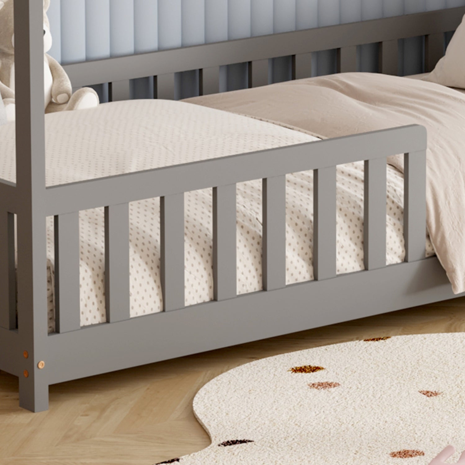 BED WITH MATTRESS PHYLLIS HM21304.02 PINE WOOD IN GREY COLOR--MATTRESS 90x190cm