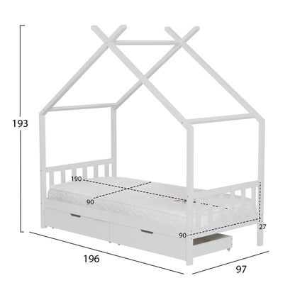 BED WITH MATTRESS KLARICE HM21305.01 PINE WOOD IN WHITE COLOR--MATTRESS 90x190cm