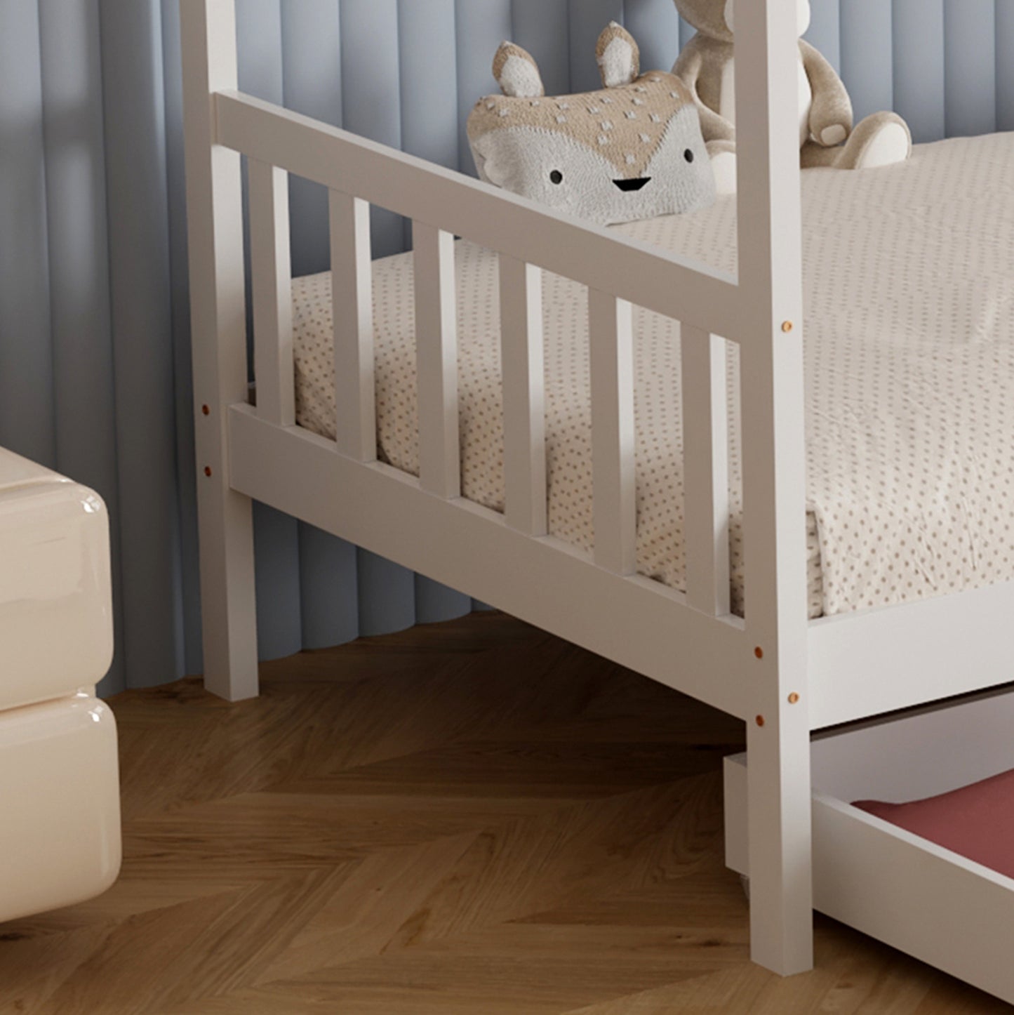 BED WITH MATTRESS KLARICE HM21305.01 PINE WOOD IN WHITE COLOR--MATTRESS 90x190cm