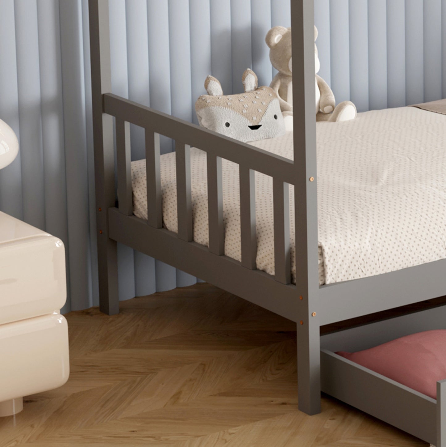 BED WITH MATTRESS KLARICE HM21305.02 PINE WOOD IN GREY COLOR--MATTRESS 90x190cm