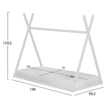 BED WITH MATTRESS MUNK HM21306.01 PINE WOOD IN WHITE COLOR--MATTRESS 90x190cm
