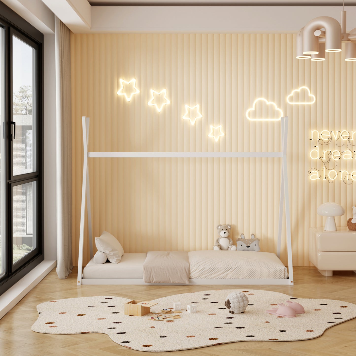 BED WITH MATTRESS MUNK HM21306.01 PINE WOOD IN WHITE COLOR--MATTRESS 90x190cm