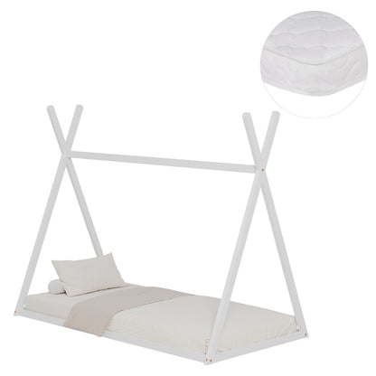 BED WITH MATTRESS MUNK HM21306.01 PINE WOOD IN WHITE COLOR--MATTRESS 90x190cm