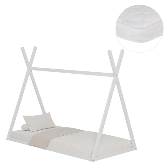 BED WITH MATTRESS MUNK HM21306.01 PINE WOOD IN WHITE COLOR--MATTRESS 90x190cm