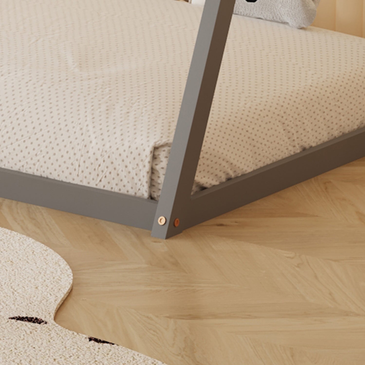 BED WITH MATTRESS MUNK HM21306.02 PINE WOOD IN GREY COLOR--MATTRESS 90x190cm