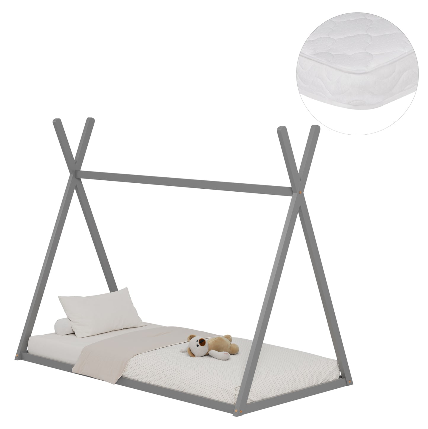 BED WITH MATTRESS MUNK HM21306.02 PINE WOOD IN GREY COLOR--MATTRESS 90x190cm