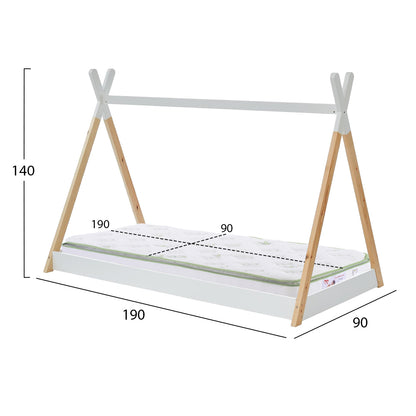 BED WITH MATTRESS MUNK HM21308 PINE WOOD IN NATURAL & WHITE--MATTRESS 90x190cm
