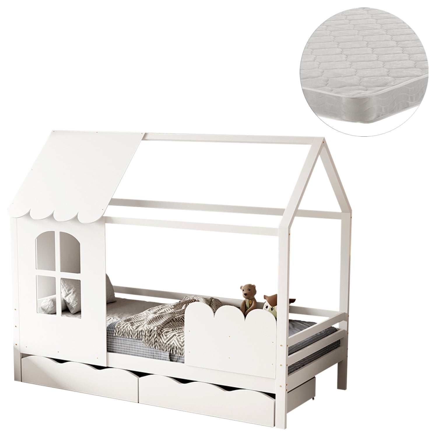 BED WITH MATTRESS DOMER HM21319 PINE WOOD IN WHITE--MATTRESS 90x190cm