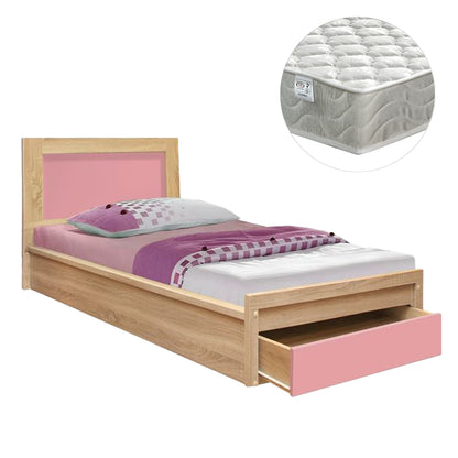 KIDS' BED WITH DRAWER PLAYROOM HM21326.01 MELAMINE IN SONAMA/PINK--WITH MATTRESS 90x190cm