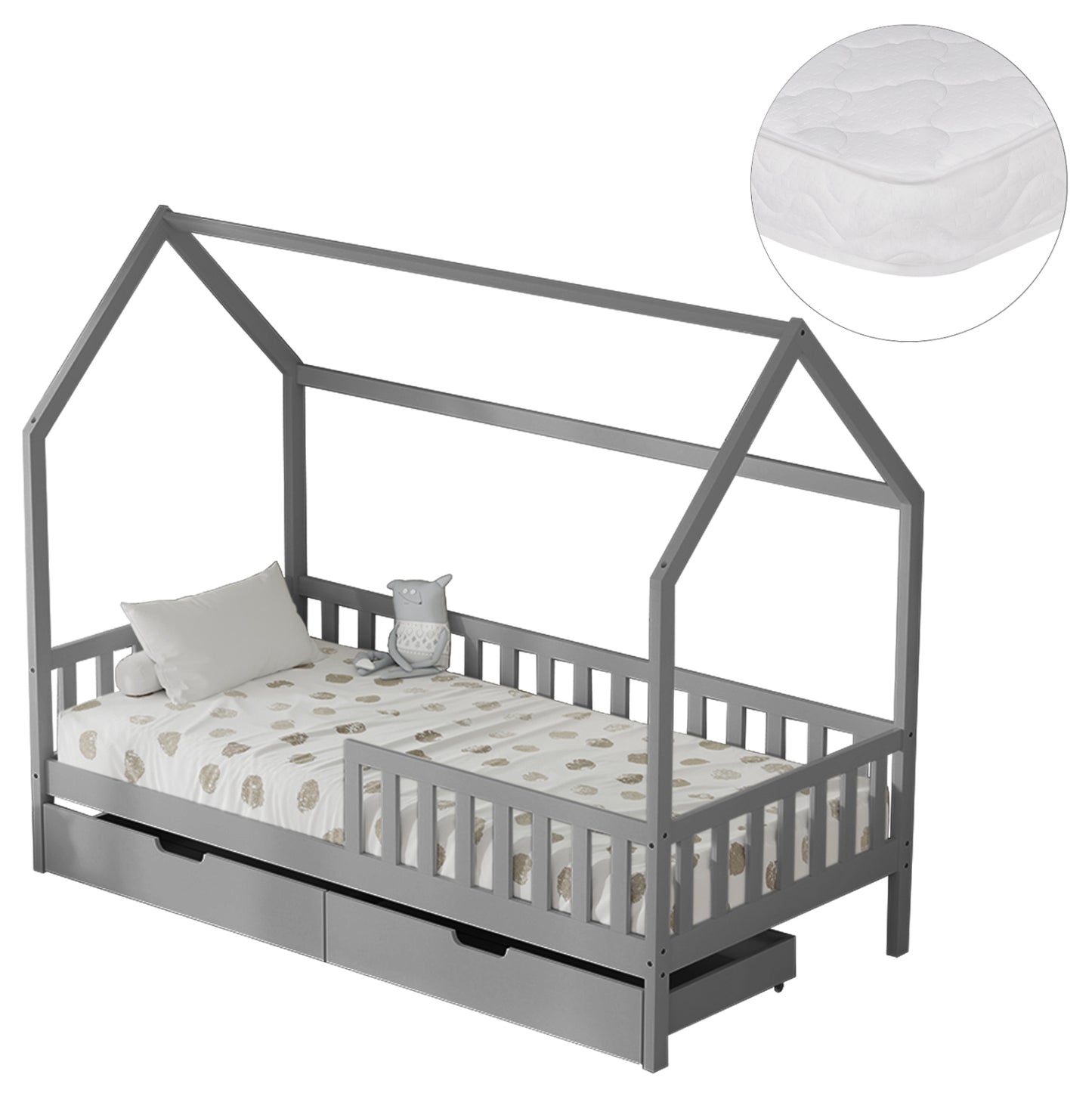 BED WITH DRAWERS PHYLLIS HM21324.02 PINE WOOD IN GREY--WITH MATTRESS 90x190cm