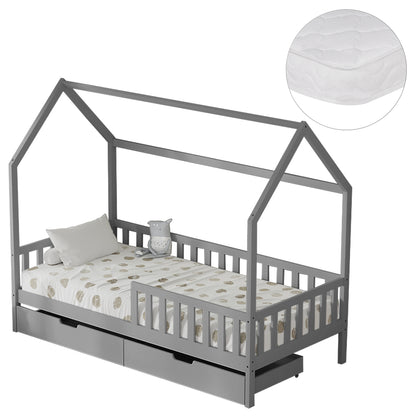 BED WITH DRAWERS PHYLLIS HM21324.02 PINE WOOD IN GREY--WITH MATTRESS 90x190cm