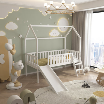 BED WITH SLIDE PHYLLIS HM21310.01 PINE WOOD IN WHITE--WITH MATTRESS 90x190cm