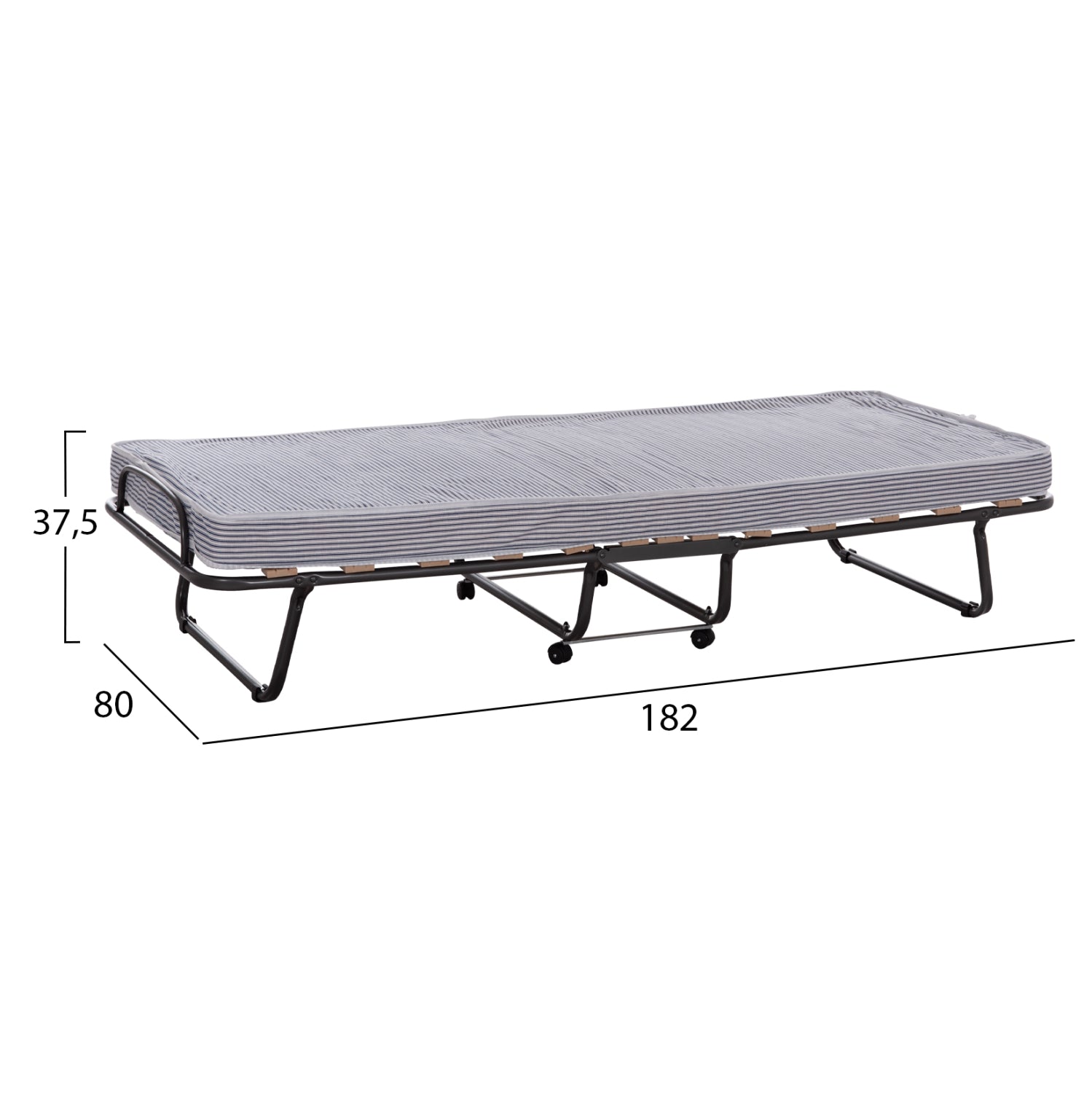 FOLDABLE BED NOBLE ΗΜ393.01 METALLIC WITH WHEELS & MATTRESS IN BLUE-WHITE 80x182x37.5Hcm.