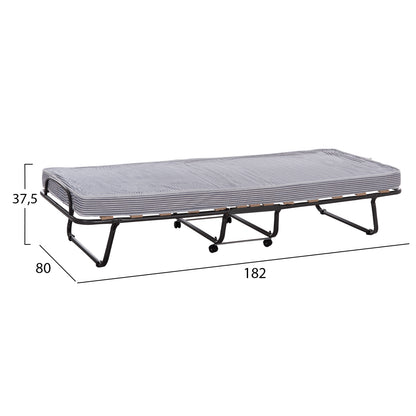 FOLDABLE BED NOBLE ΗΜ393.01 METALLIC WITH WHEELS & MATTRESS IN BLUE-WHITE 80x182x37.5Hcm.