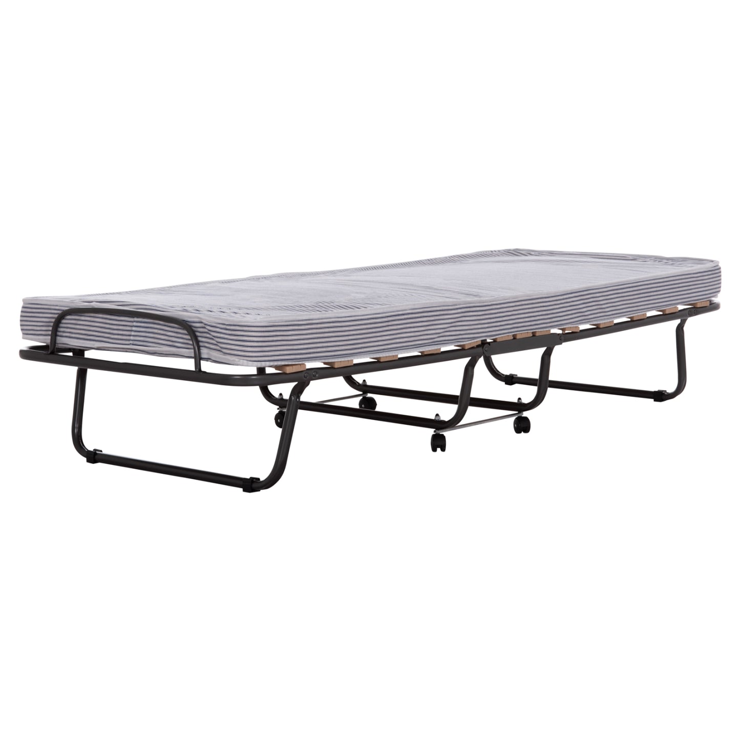 FOLDABLE BED NOBLE ΗΜ393.01 METALLIC WITH WHEELS & MATTRESS IN BLUE-WHITE 80x182x37.5Hcm.