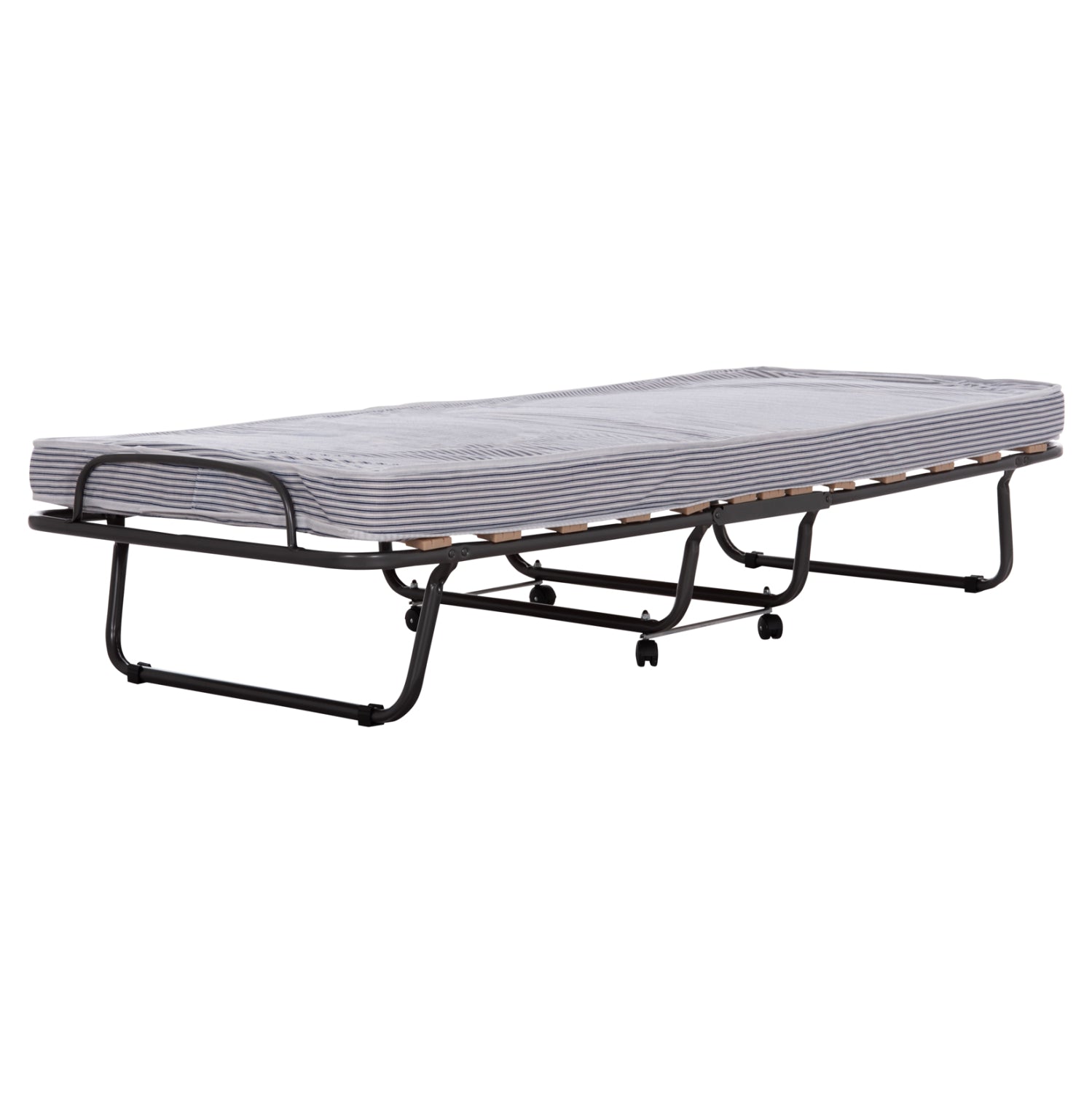 FOLDABLE BED NOBLE ΗΜ393.01 METALLIC WITH WHEELS & MATTRESS IN BLUE-WHITE 80x182x37.5Hcm.