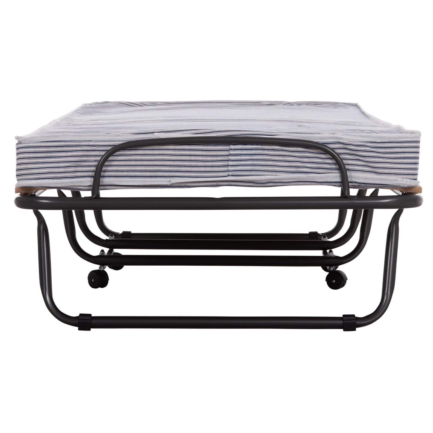 FOLDABLE BED NOBLE ΗΜ393.01 METALLIC WITH WHEELS & MATTRESS IN BLUE-WHITE 80x182x37.5Hcm.