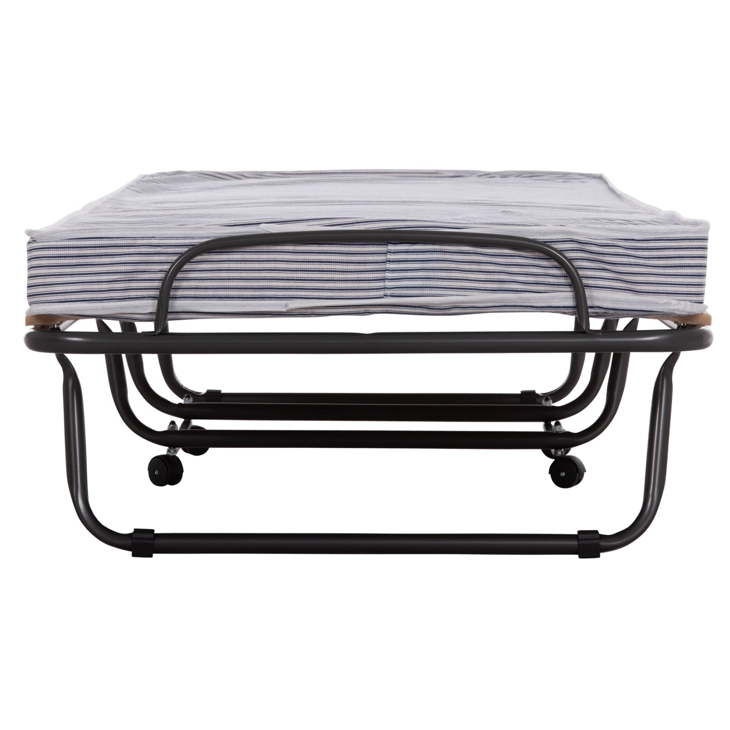 FOLDABLE BED NOBLE ΗΜ393.01 METALLIC WITH WHEELS & MATTRESS IN BLUE-WHITE 80x182x37.5Hcm.