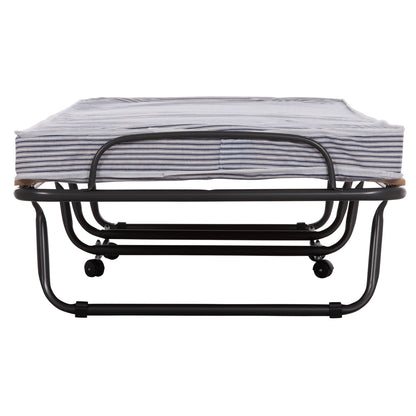 FOLDABLE BED NOBLE ΗΜ393.01 METALLIC WITH WHEELS & MATTRESS IN BLUE-WHITE 80x182x37.5Hcm.