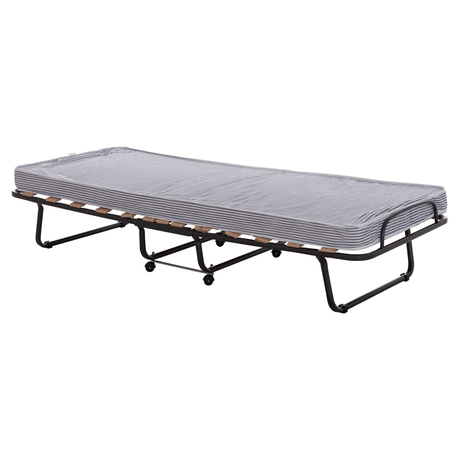 FOLDABLE BED NOBLE ΗΜ393.01 METALLIC WITH WHEELS & MATTRESS IN BLUE-WHITE 80x182x37.5Hcm.