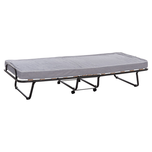 FOLDABLE BED NOBLE ΗΜ393.01 METALLIC WITH WHEELS & MATTRESS IN BLUE-WHITE 80x182x37.5Hcm.