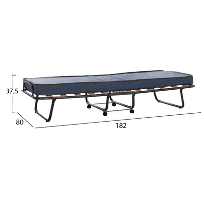 FOLDABLE BED NOBLE HM393.02 METALLIC WITH WHEELS & MATTRESS 9cm IN GREY 80x182x37.5Hcm.