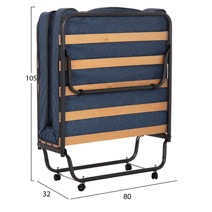 FOLDABLE BED NOBLE HM393.02 METALLIC WITH WHEELS & MATTRESS 9cm IN GREY 80x182x37.5Hcm.