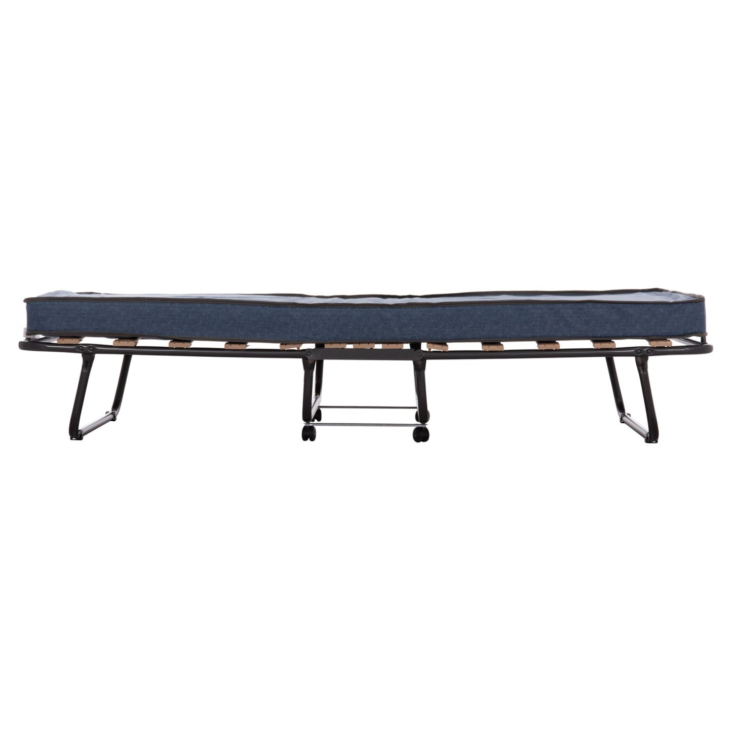 FOLDABLE BED NOBLE HM393.02 METALLIC WITH WHEELS & MATTRESS 9cm IN GREY 80x182x37.5Hcm.
