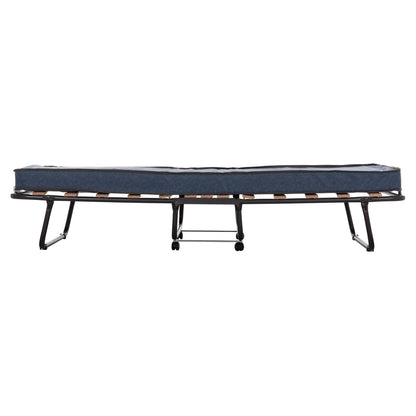 FOLDABLE BED NOBLE HM393.02 METALLIC WITH WHEELS & MATTRESS 9cm IN GREY 80x182x37.5Hcm.