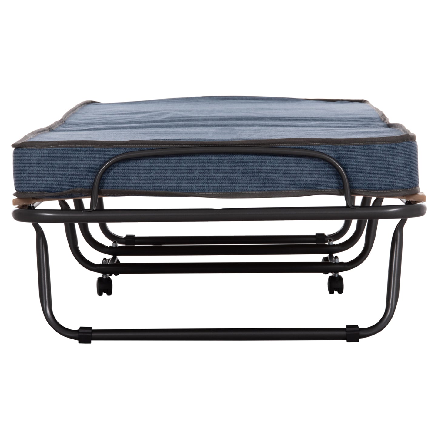FOLDABLE BED NOBLE HM393.02 METALLIC WITH WHEELS & MATTRESS 9cm IN GREY 80x182x37.5Hcm.