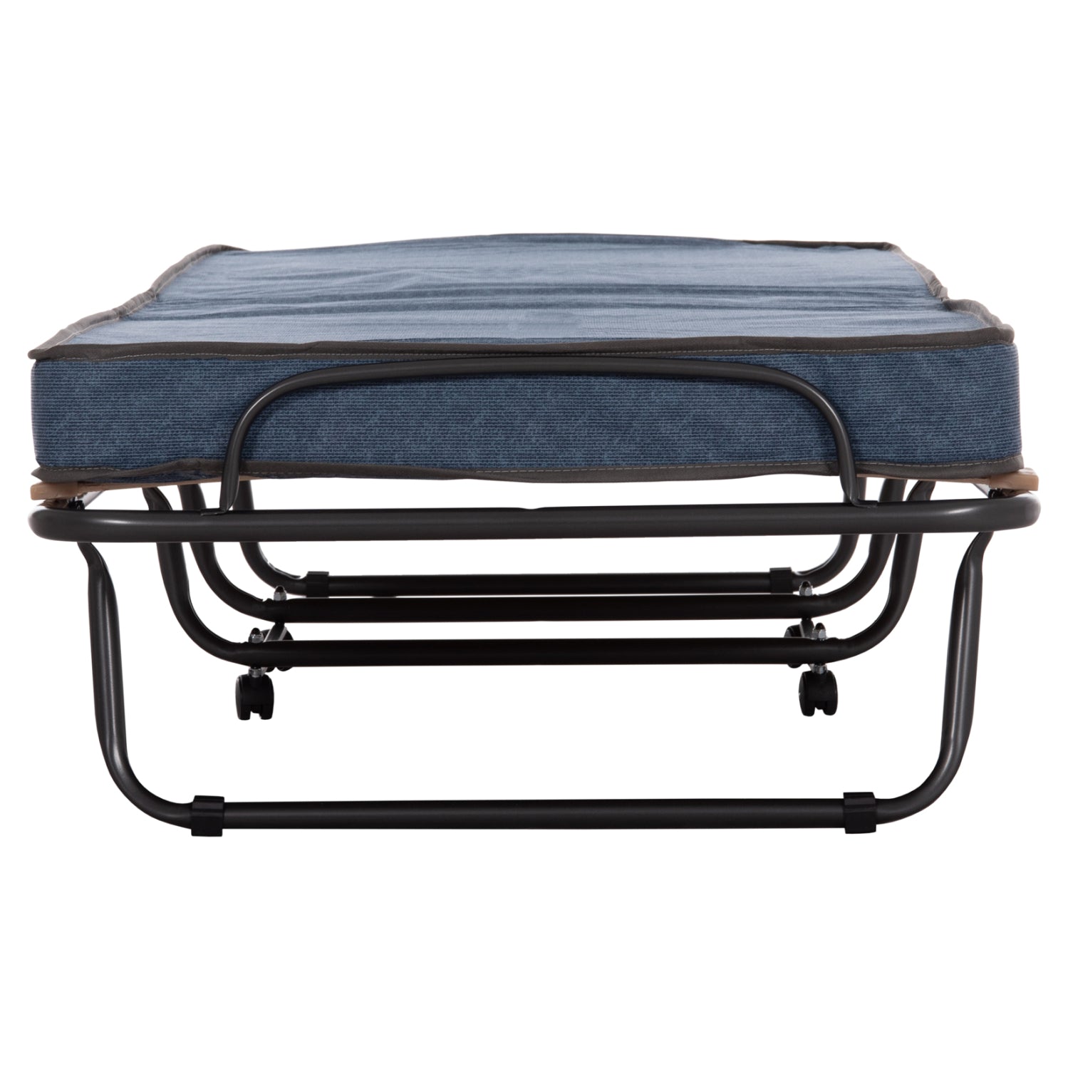FOLDABLE BED NOBLE HM393.02 METALLIC WITH WHEELS & MATTRESS 9cm IN GREY 80x182x37.5Hcm.