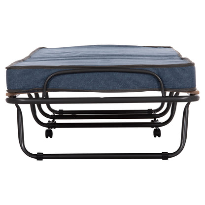 FOLDABLE BED NOBLE HM393.02 METALLIC WITH WHEELS & MATTRESS 9cm IN GREY 80x182x37.5Hcm.