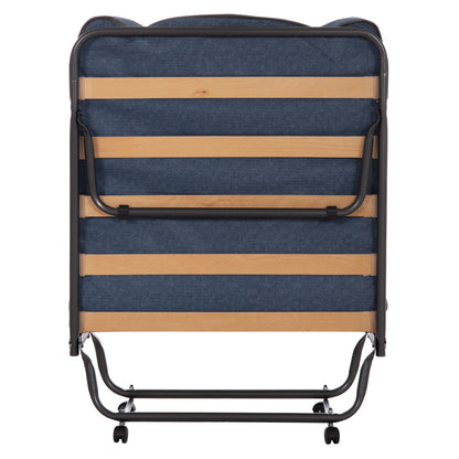 FOLDABLE BED NOBLE HM393.02 METALLIC WITH WHEELS & MATTRESS 9cm IN GREY 80x182x37.5Hcm.
