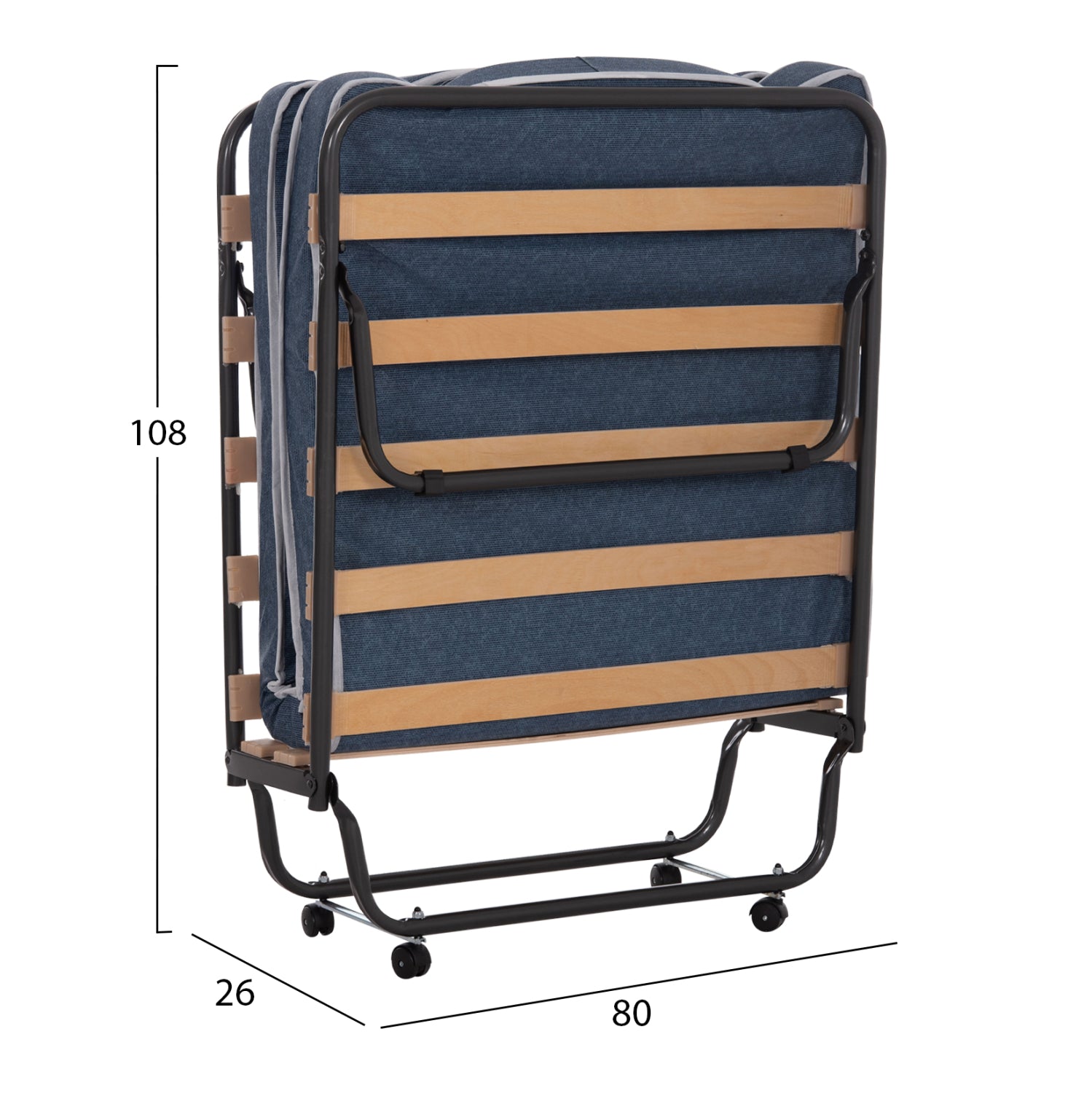 FOLDABLE BED SLADE HM604.03 METAL WITH WHEELS & MATTRESS 6.5cm BLUE JEANS LOOK 80x183x37.5Hcm.